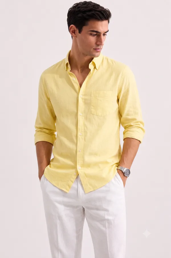 Yellow_Linen_Cotton_Fit_Full_Sleeve_Casual_Shirt_For_Men