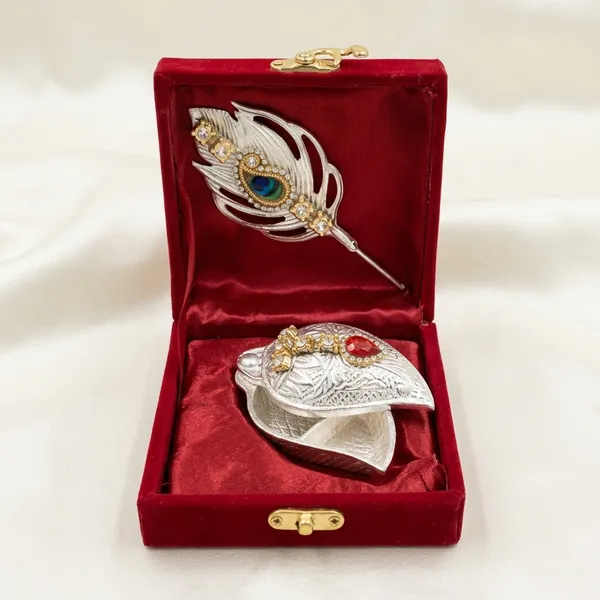 Metal_Silver_Peacock_Feather_Pooja_Set_With_Diya