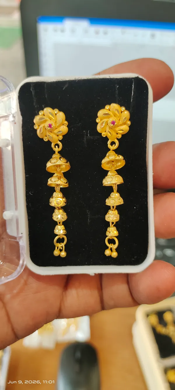 Gold_Copper_Floral_Pink_Stone_Jhumka_Earrings_For_Women