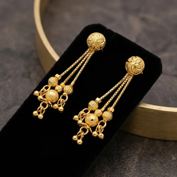 Gold-Plated_Filigree_Chain_Drop_Earrings_For_Women