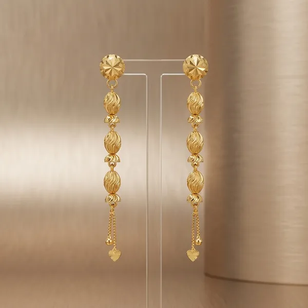 Gold_Copper_Textured_Heart_Charm_Drop_Earrings_For_Women