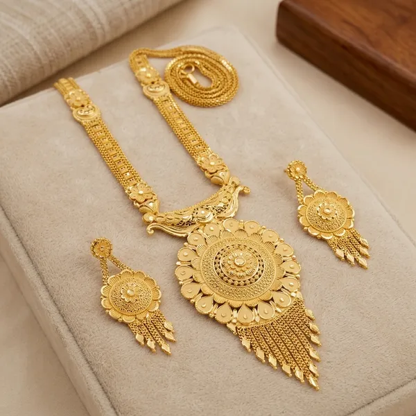 One_Gram_Gold_Plated_Floral_Pendant_Long_Necklace_Set_For_Women