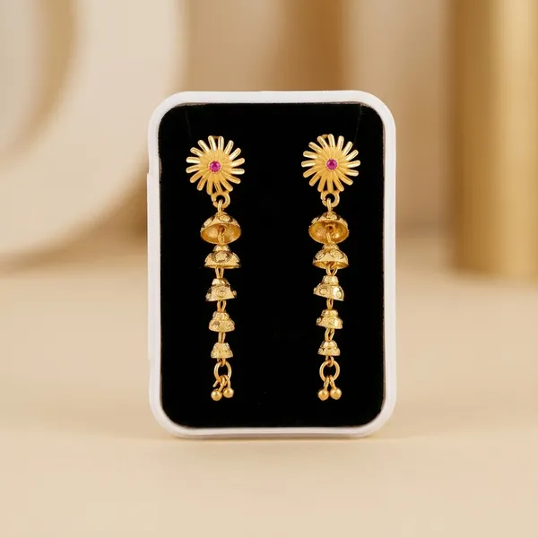 Gold_Copper_Sunflower_Pink_Stone_Drop_Earrings_For_Women