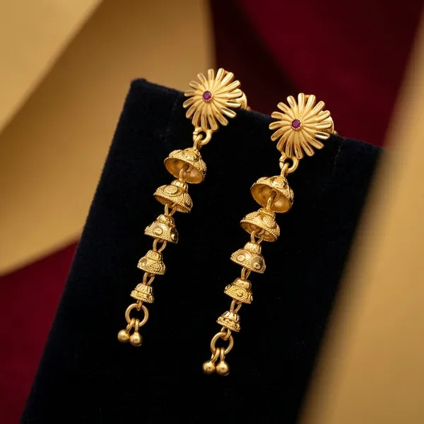 Gold_Copper_Sunflower_Pink_Stone_Drop_Earrings_For_Women