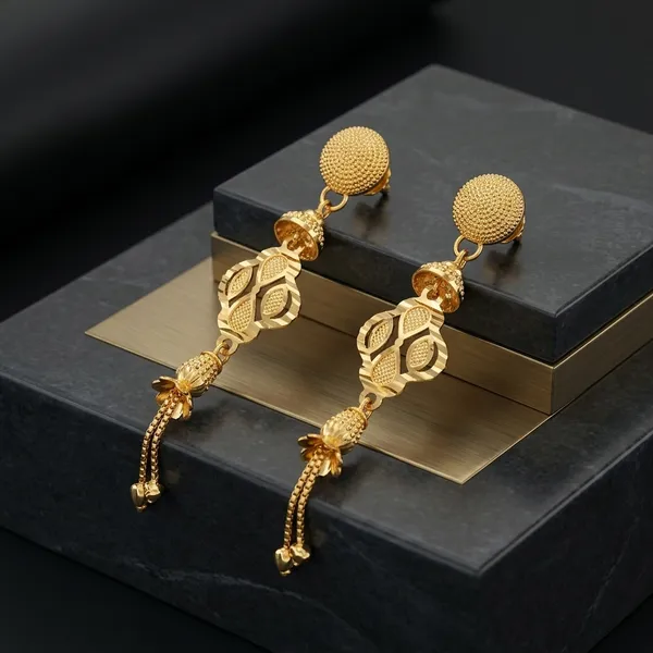 Gold-Plated_Textured_Drop_Earrings_For_Women