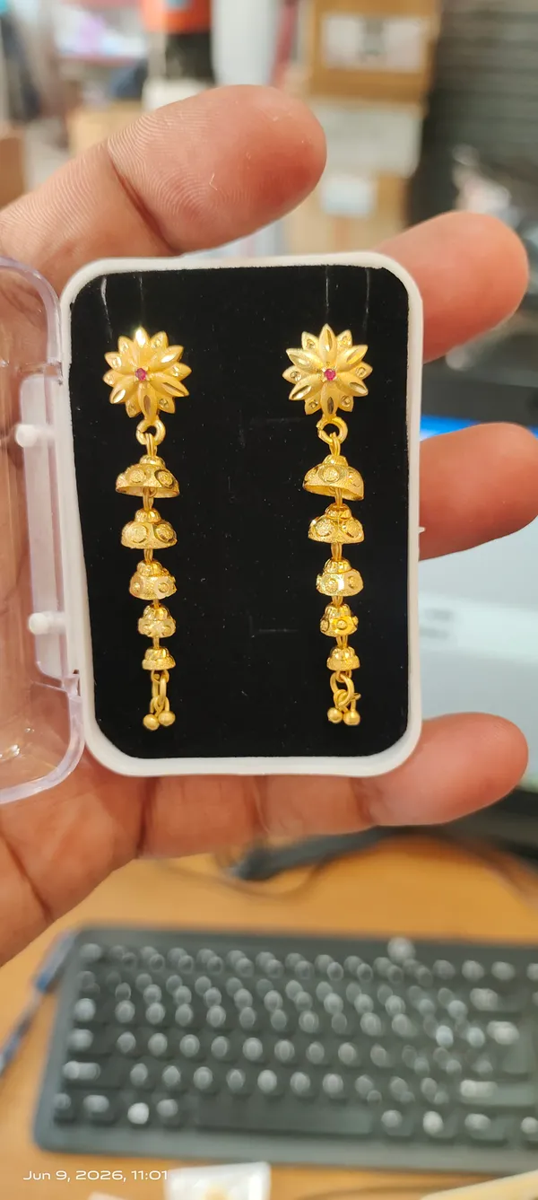 Gold_Copper_Floral_Drop_Earrings_With_Red_Accents_For_Women
