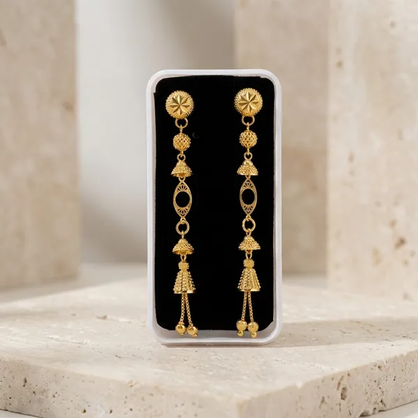 Gold_Copper_Textured_Long_Dangling_Earrings_For_Women