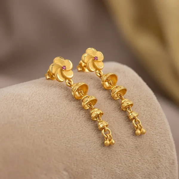 One_Gram_Gold_Plated_Floral_Drop_Earrings_Pink_Stone_For_Women