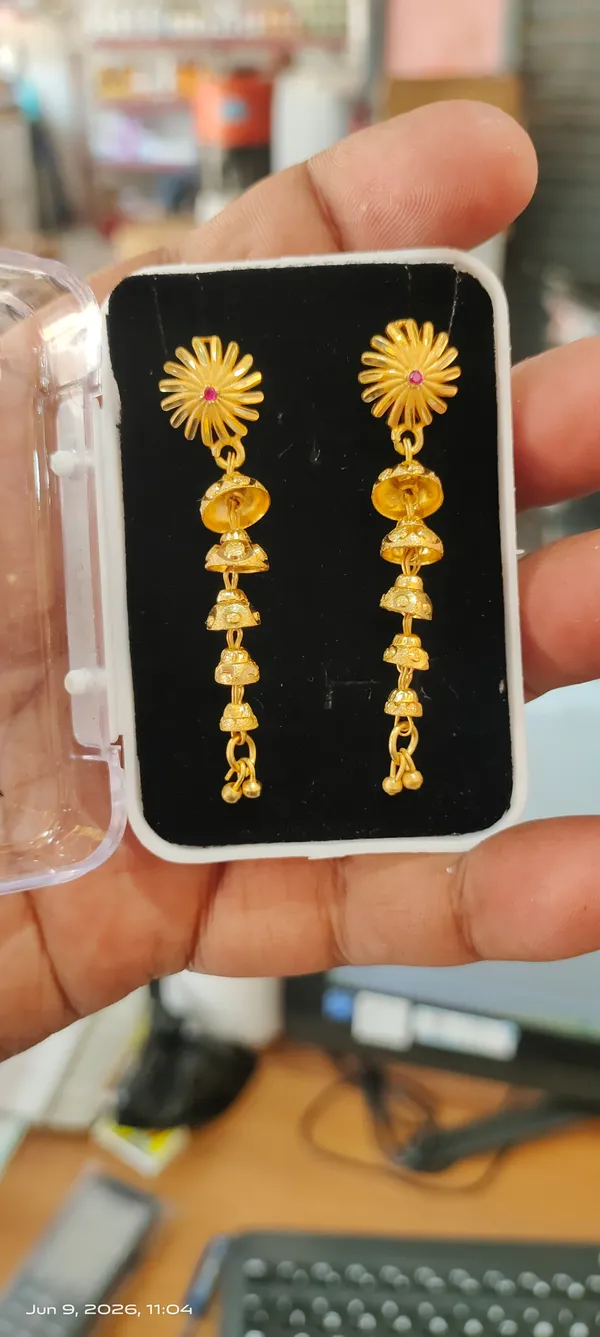Gold_Copper_Sunflower_Pink_Stone_Drop_Earrings_For_Women
