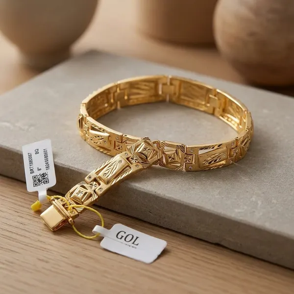 One_Gram_Gold__Plated_Textured_Link_Bracelet_For_Men