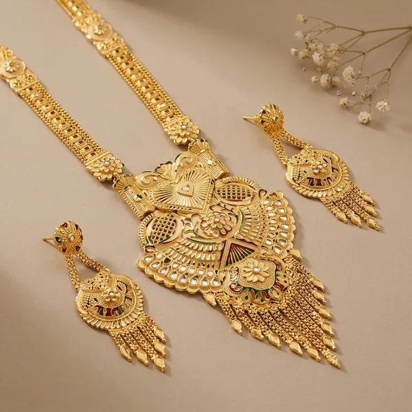 Gold-Plated_Kundan_Meenakari_Long_Necklace_Set_For_Women