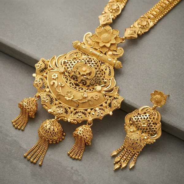 One_Gram_Gold_Plated_Floral_Filigree_Long_Necklace_Set_For_Women