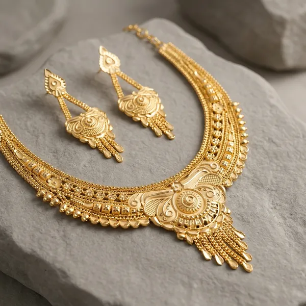 Gold_PlatedCopper_Ethnic_Necklace_Set_With_Earrings_For_Women
