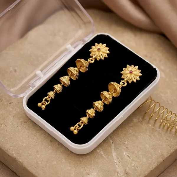 Gold_Copper_Floral_Drop_Earrings_With_Red_Accents_For_Women