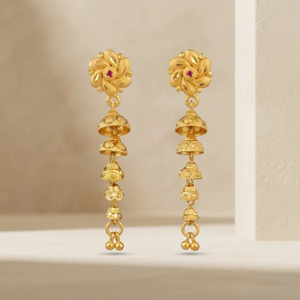 Gold_Copper_Floral_Pink_Stone_Jhumka_Earrings_For_Women