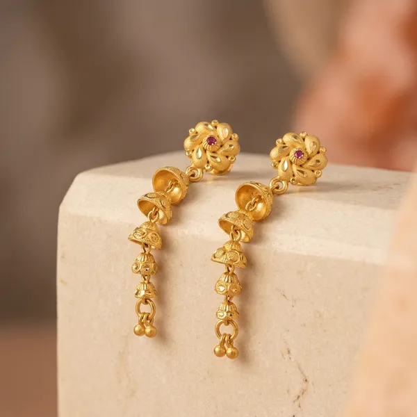 Gold_Copper_Floral_Pink_Stone_Jhumka_Earrings_For_Women