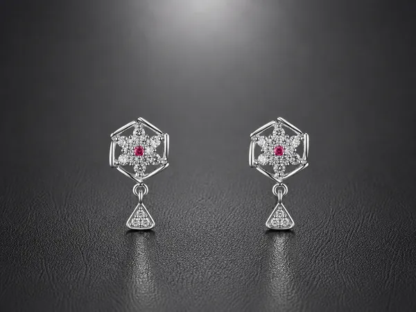 NAYU_925_Classic_Pink_Stone_Hexagon_Mesh_Drop_Earring