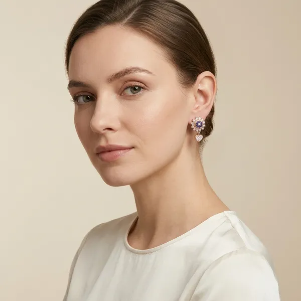 NAYU_Rose_Gold_Classic_Mesh_Blue_Stone_Drop_Earring