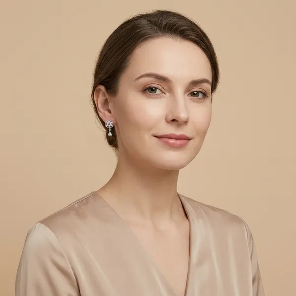 NAYU_925_Classic_Pink_Stone_Hexagon_Mesh_Drop_Earring