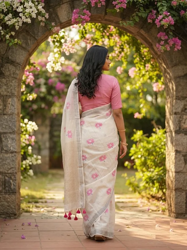 Floral_Print_Daily_Wear_Cotton_Linen_Saree_(Cream)