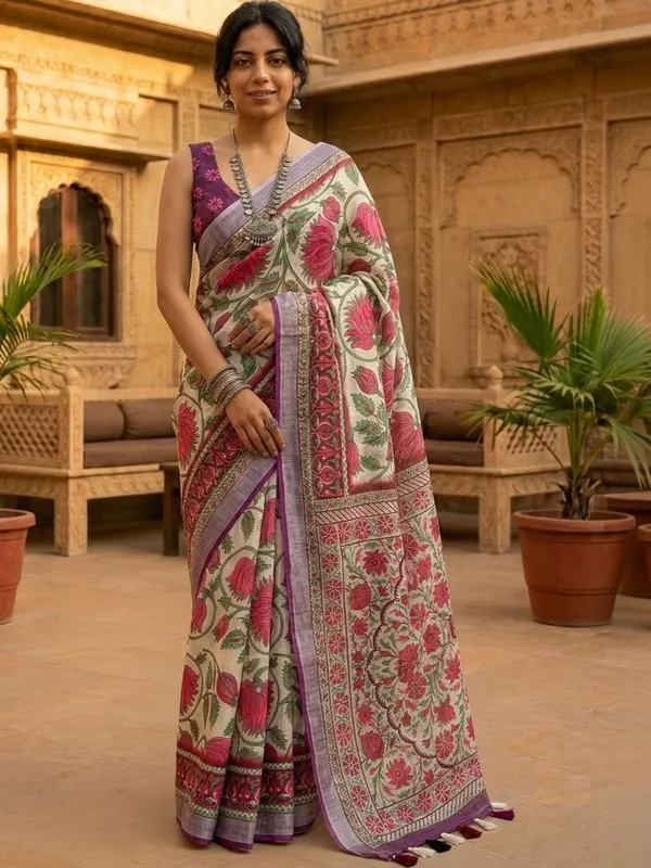 Floral_Print_Daily_Wear_Cotton_Linen_Saree_(multicolour)