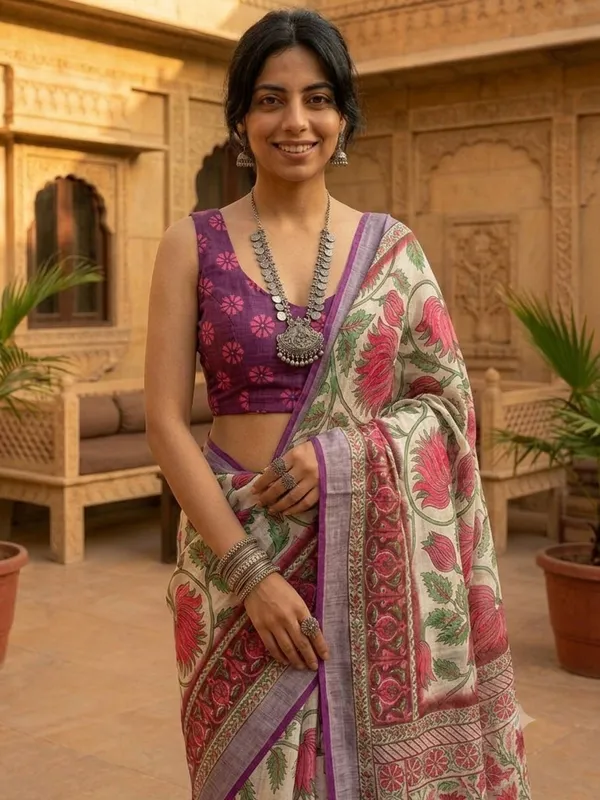 Floral_Print_Daily_Wear_Cotton_Linen_Saree_(multicolour)