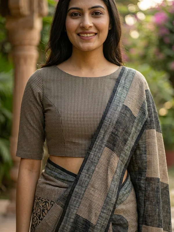 Floral_Print_Daily_Wear_Cotton_Linen_Saree_(BLACK)