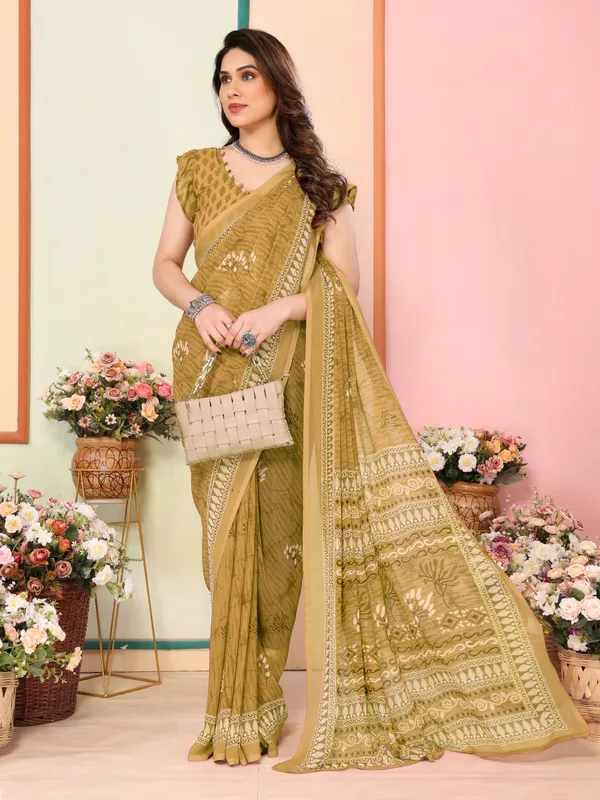 Floral_Print_Bhagalpuri_Chiffon_Saree_(Mustard)