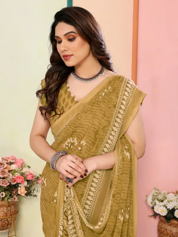 Floral_Print_Bhagalpuri_Chiffon_Saree_(Mustard)