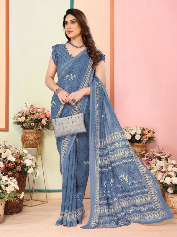 Floral_Print_Bhagalpuri_Chiffon_Saree_(Blue)