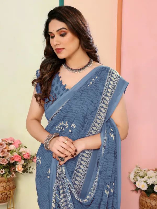 Floral_Print_Bhagalpuri_Chiffon_Saree_(Blue)
