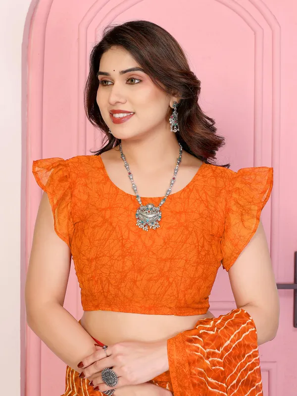 Printed_Leheria_Chiffon_Saree_(Orange)