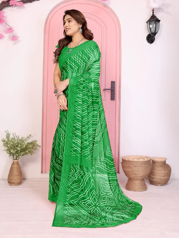 Printed_Leheria_Chiffon_Saree_(Green)