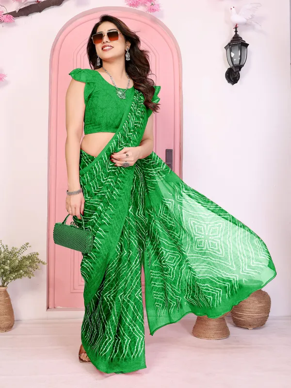 Printed_Leheria_Chiffon_Saree_(Green)