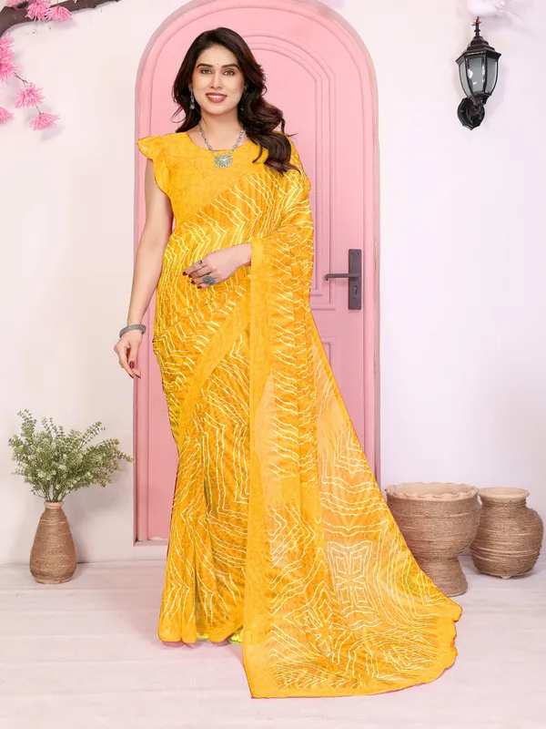Printed_Leheria_Chiffon_Saree_(Yellow)