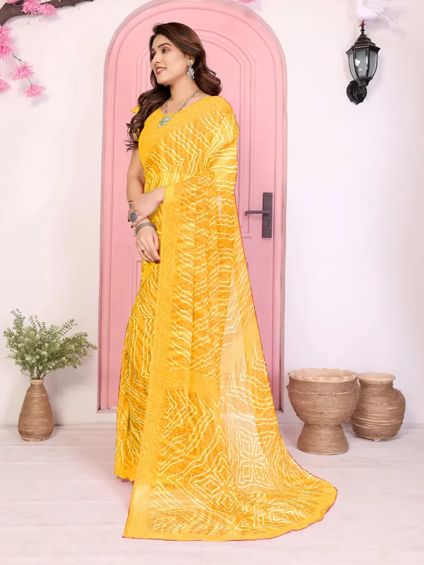 Printed_Leheria_Chiffon_Saree_(Yellow)