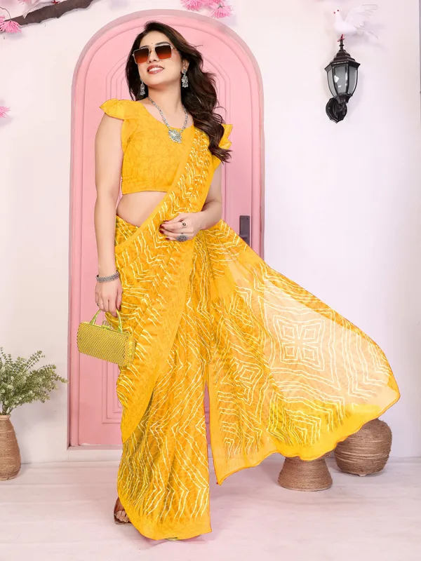 Printed_Leheria_Chiffon_Saree_(Yellow)