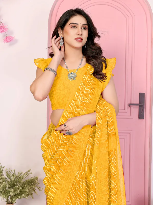 Printed_Leheria_Chiffon_Saree_(Yellow)