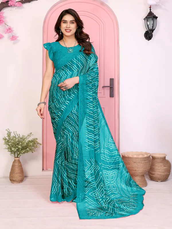 Printed_Leheria_Chiffon_Saree_(Light_Green)