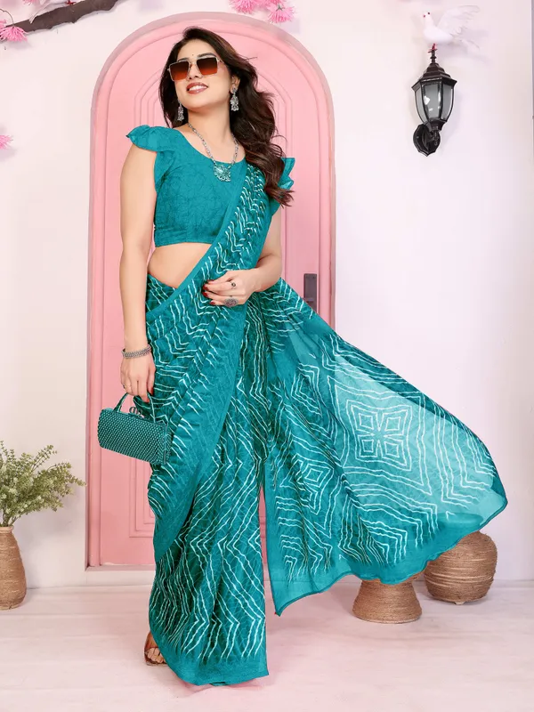 Printed_Leheria_Chiffon_Saree_(Light_Green)