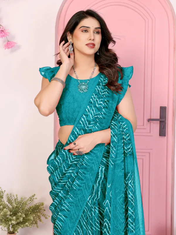 Printed_Leheria_Chiffon_Saree_(Light_Green)