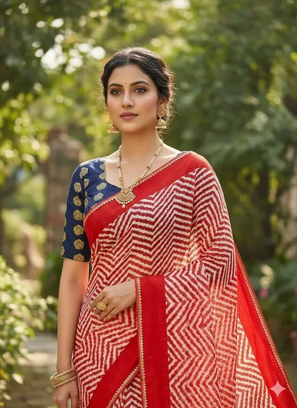 Printed_Leheria_Chiffon_Saree_(Red)