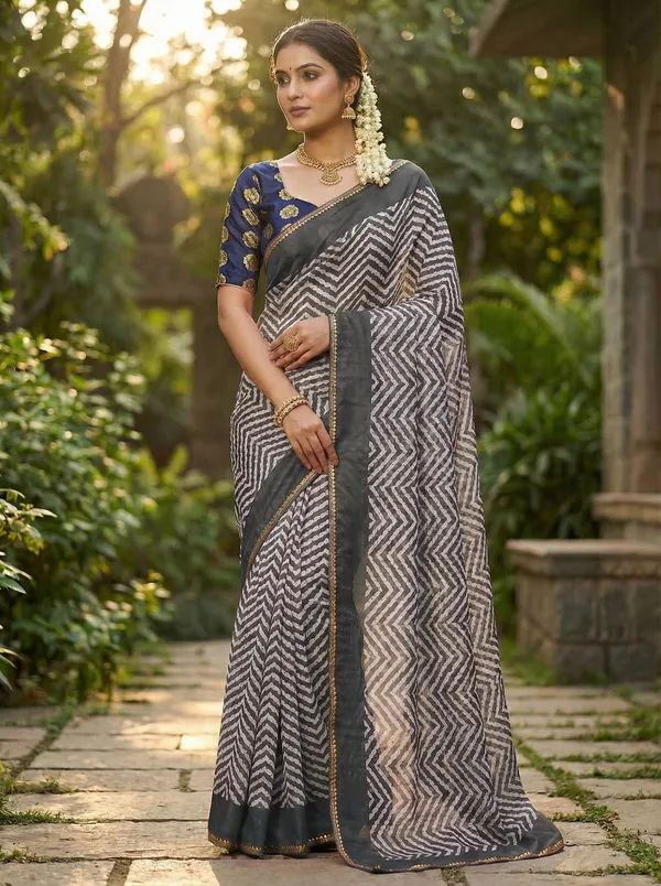 Striped,_Printed,_Woven_Leheria_Chiffon_Saree_(Grey)