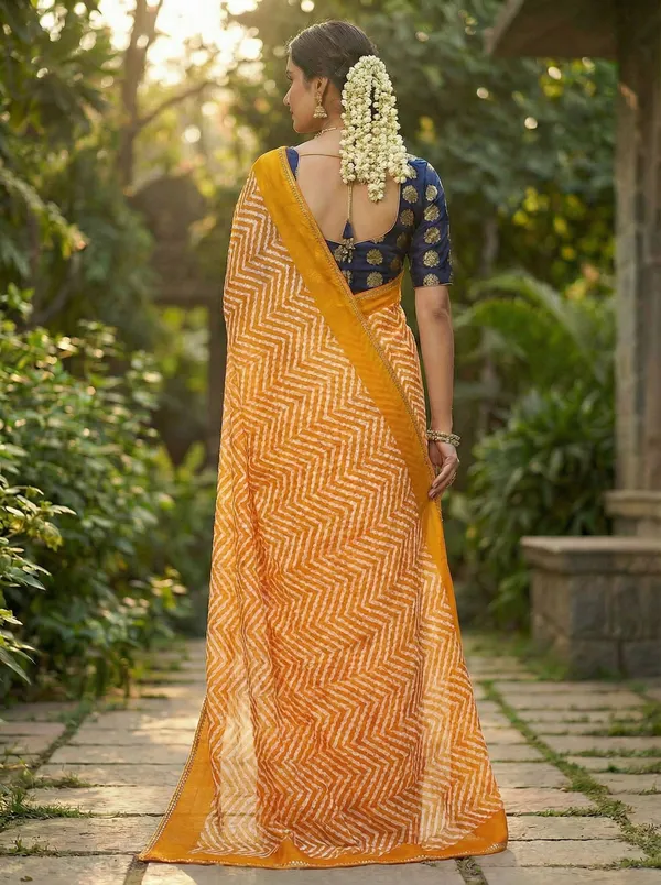 Striped,_Printed,_Woven_Leheria_Chiffon_Saree_(Yellow)