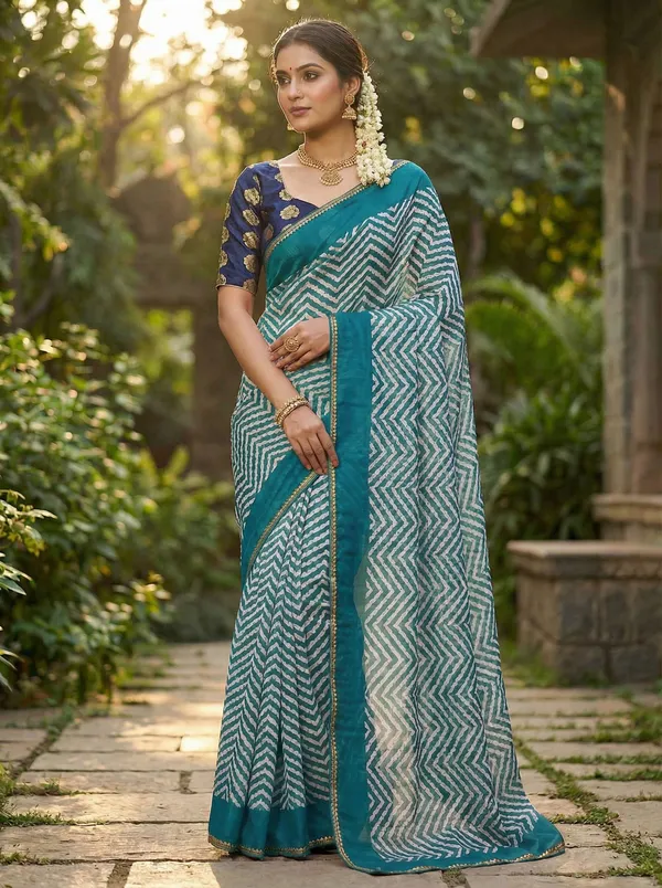 Striped,_Printed,_Woven_Leheria_Chiffon_Saree_(Multicolor)