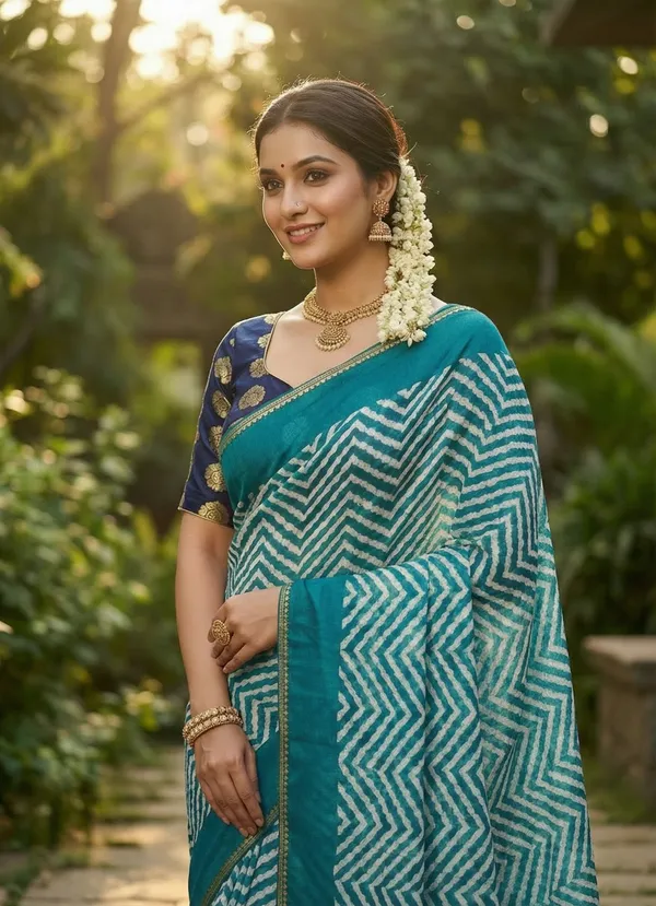 Striped,_Printed,_Woven_Leheria_Chiffon_Saree_(Multicolor)