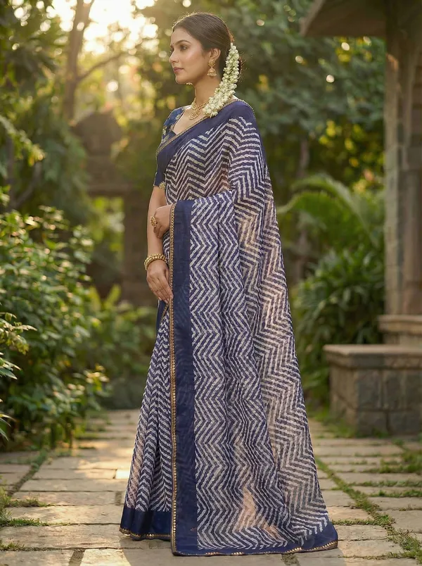 Striped,_Printed,_Woven_Leheria_Chiffon_Saree_(Blue)