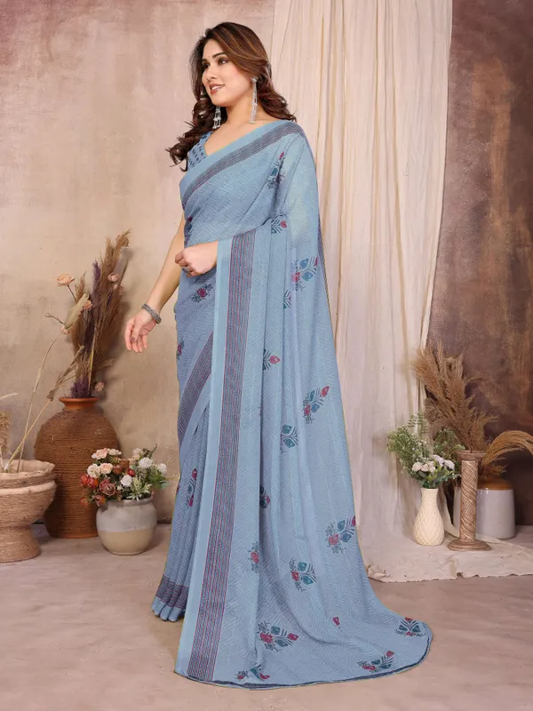 Floral_Print_Daily_Wear_Chiffon_Saree_(Grey)