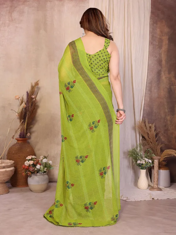 Floral_Print_Daily_Wear_Chiffon_Saree_(Green)