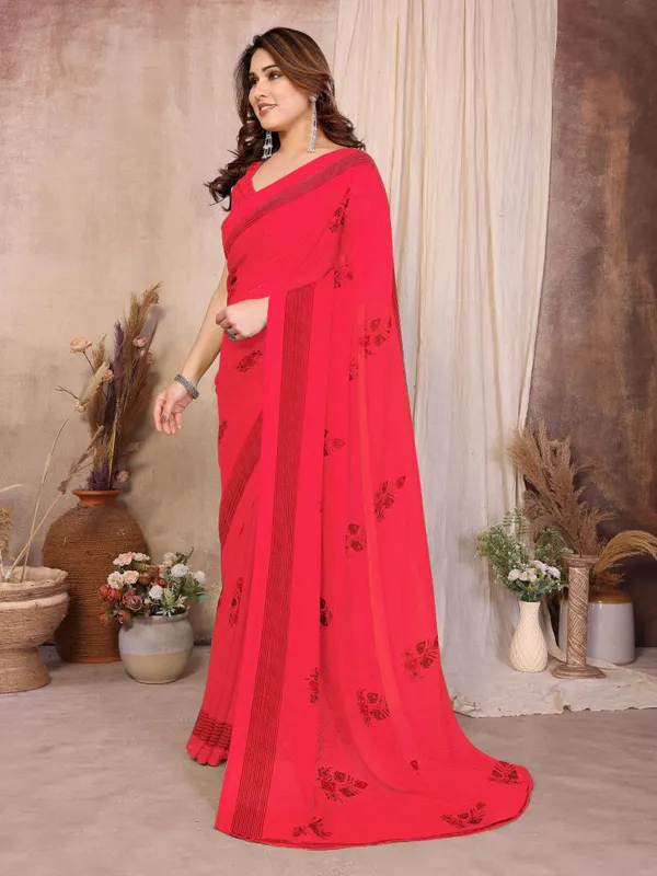Floral_Print_Daily_Wear_Chiffon_Saree_(Red)